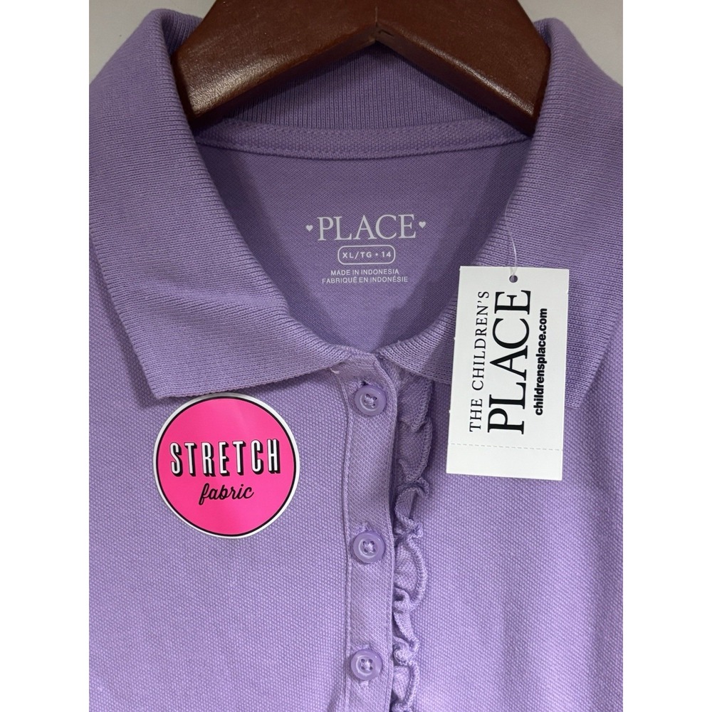 The Children's Place Girls Purple XL 14 Knit Stretch Polo Shirt Ruffle Sleeve - Picture 2 of 3